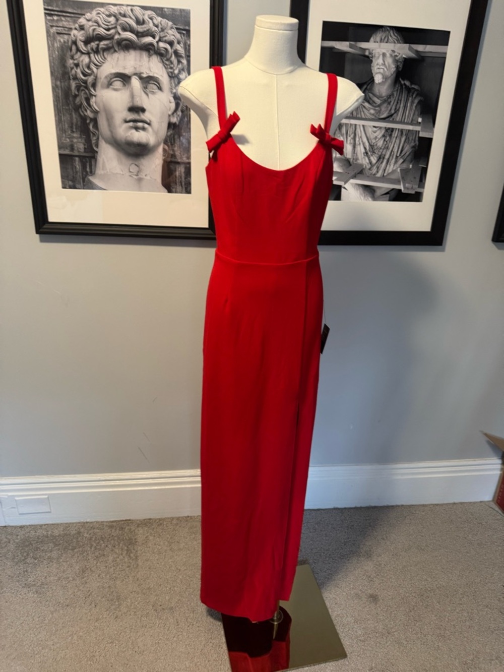 Lulu's Red Sleeveless Maxi Dress with Bow Straps